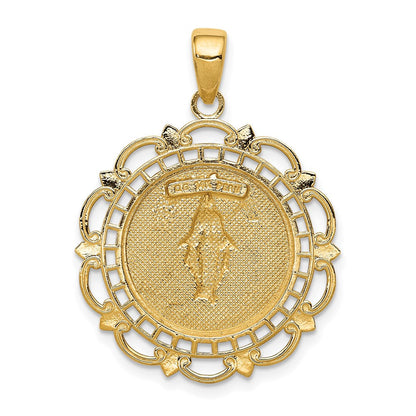 14 Karat Gelbgold Polierter Wunderbare-Medaille-Anhänger mit Muschelrand