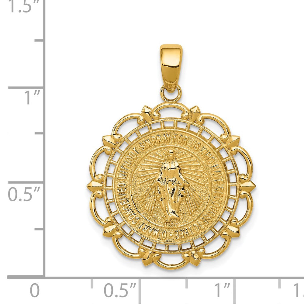 14 Karat Gelbgold Polierter Wunderbare-Medaille-Anhänger mit Muschelrand