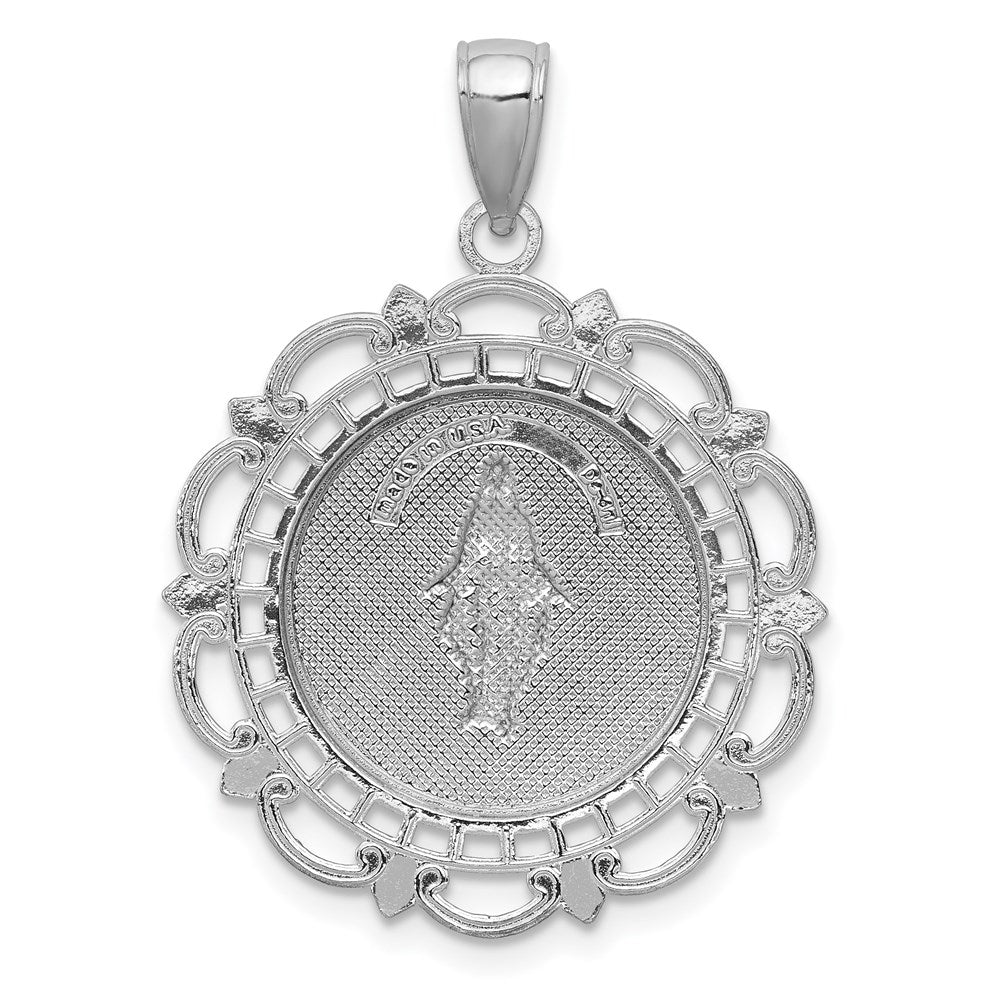 14K Weißgold Anhänger Wundertätige Medaille mit Muschelrand