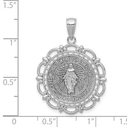 14K Weißgold Anhänger Wundertätige Medaille mit Muschelrand