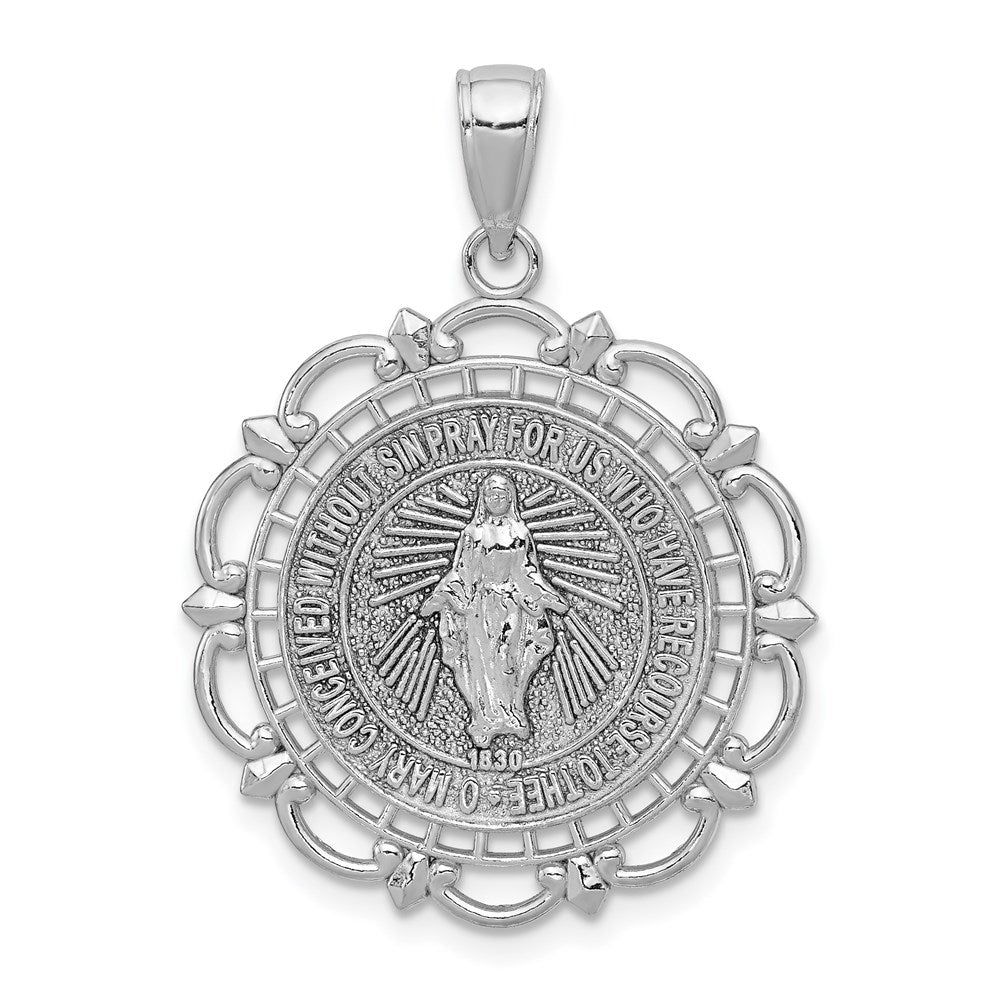 14K Weißgold Anhänger Wundertätige Medaille mit Muschelrand