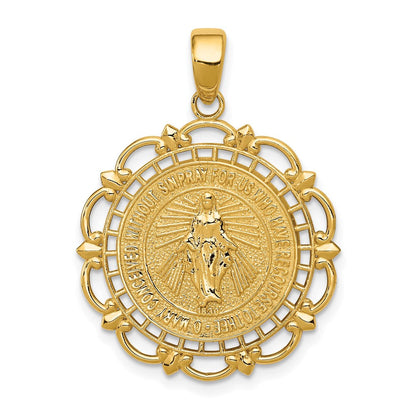 14 Karat Gelbgold Polierter Wunderbare-Medaille-Anhänger mit Muschelrand