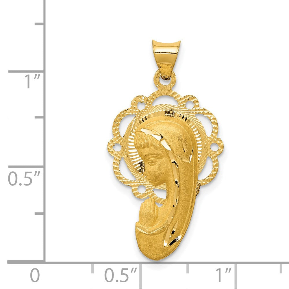 14K Gelbgold Mary-Anhänger, satiniert und poliert