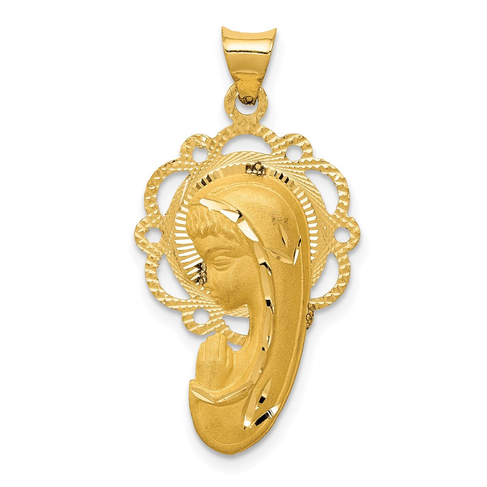 14K Gelbgold Mary-Anhänger, satiniert und poliert