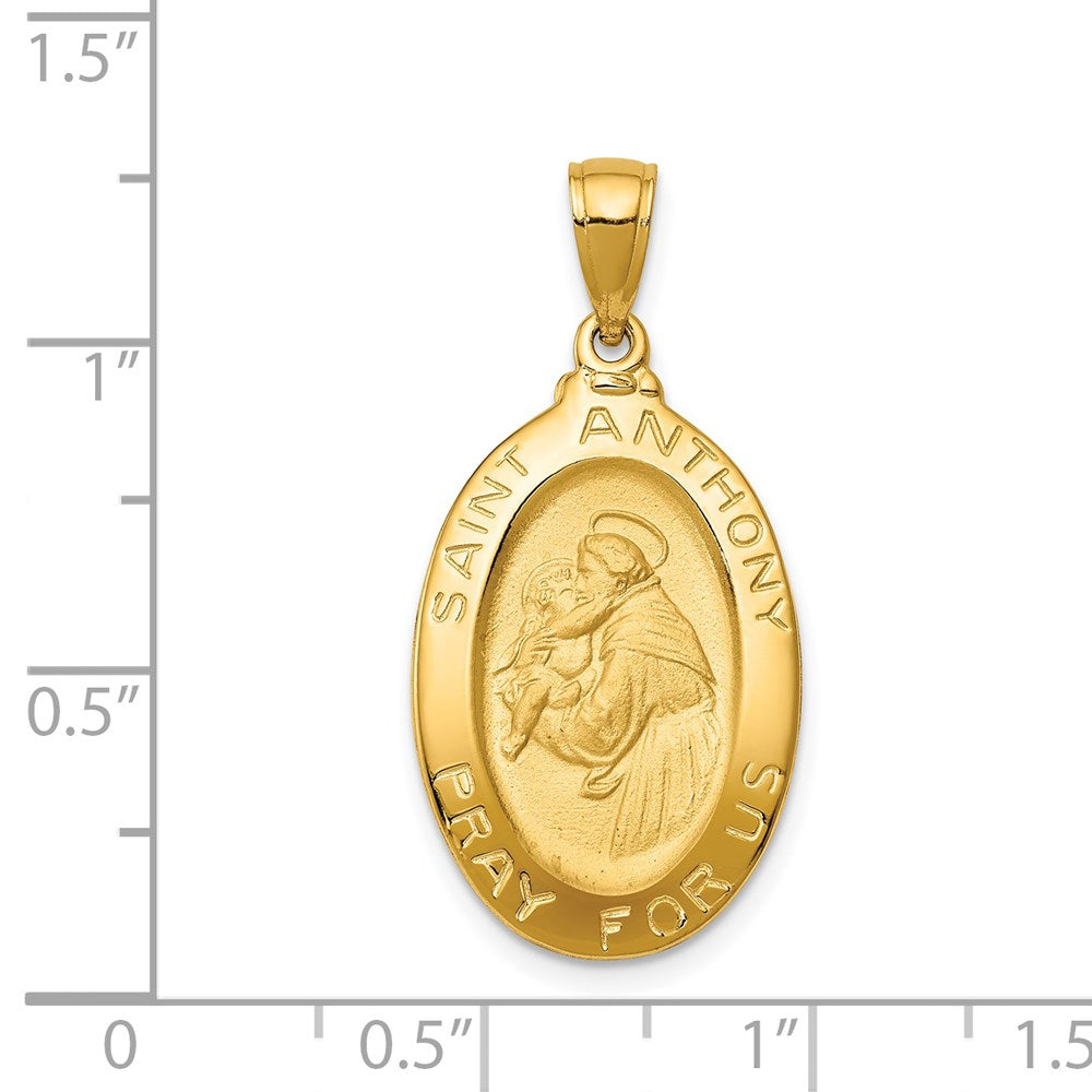 14K Gelbgold Saint Anthony Oval Medaille Hohl Anhänger