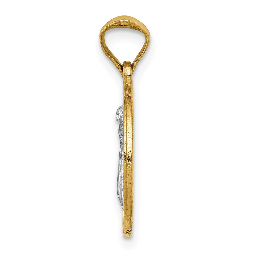 14K Gelb & Rhodium mit Kreis St. Benedict Medaille Anhänger