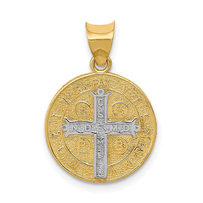 14K Gelb & Rhodium mit Kreis St. Benedict Medaille Anhänger