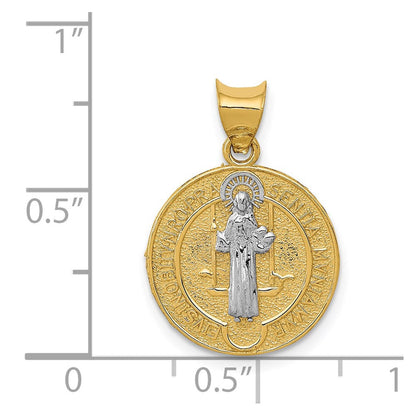 14K Gelb & Rhodium mit Kreis St. Benedict Medaille Anhänger