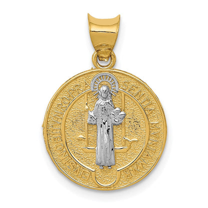 14K Gelb & Rhodium mit Kreis St. Benedict Medaille Anhänger