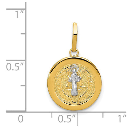 14K Gelb & Rhodium mit Kreis St. Benedict Medaille Anhänger