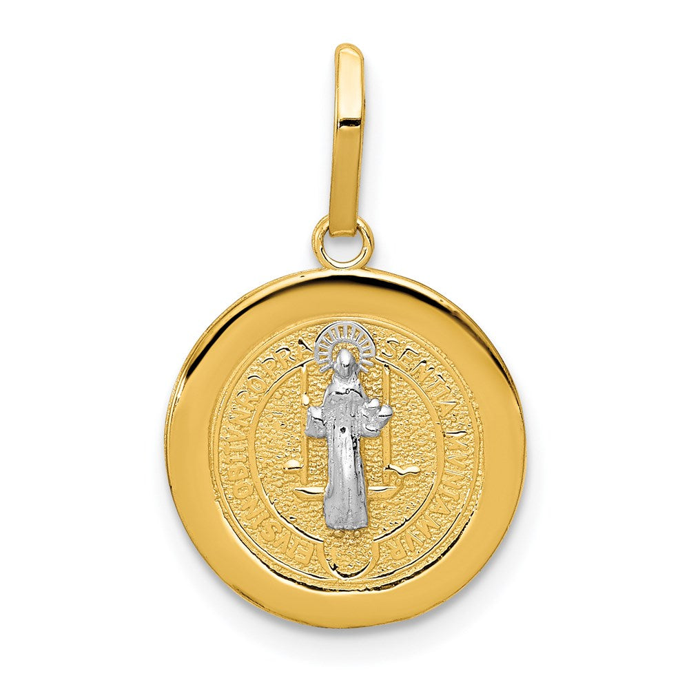 14K Gelb & Rhodium mit Kreis St. Benedict Medaille Anhänger