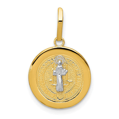 14K Gelb & Rhodium mit Kreis St. Benedict Medaille Anhänger