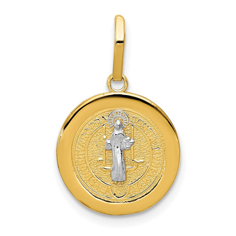 14K Gelb & Rhodium mit Kreis St. Benedict Medaille Anhänger