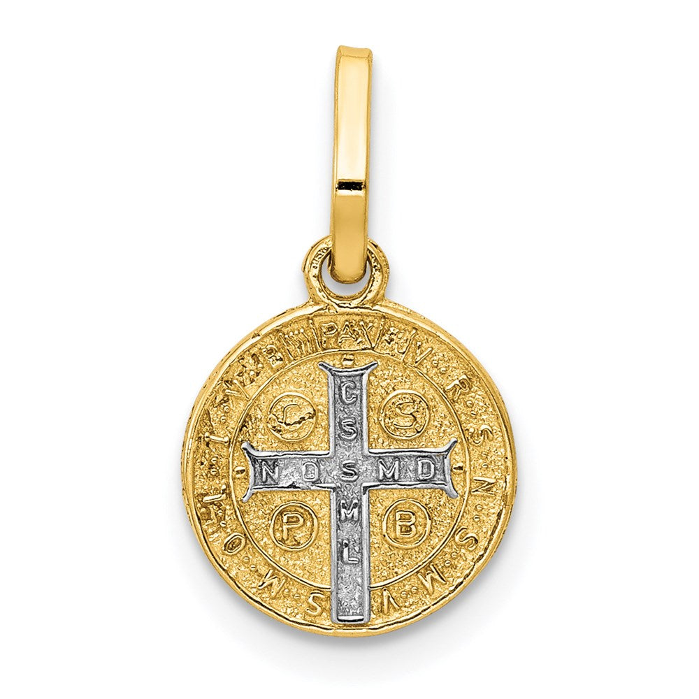 14K Gelb & Rhodium mit Kreis St. Benedict Medaille Anhänger