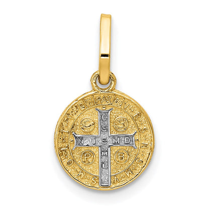 14K Gelb & Rhodium mit Kreis St. Benedict Medaille Anhänger