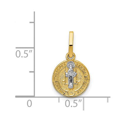 14K Gelb & Rhodium mit Kreis St. Benedict Medaille Anhänger