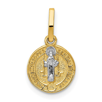 14K Gelb & Rhodium mit Kreis St. Benedict Medaille Anhänger