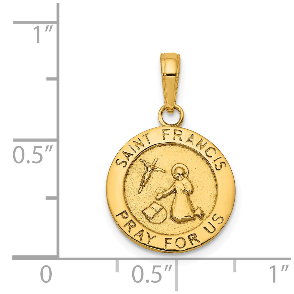 14K Gelbgold Anhänger mit Heiligem Franziskus Medaille, satiniert und poliert