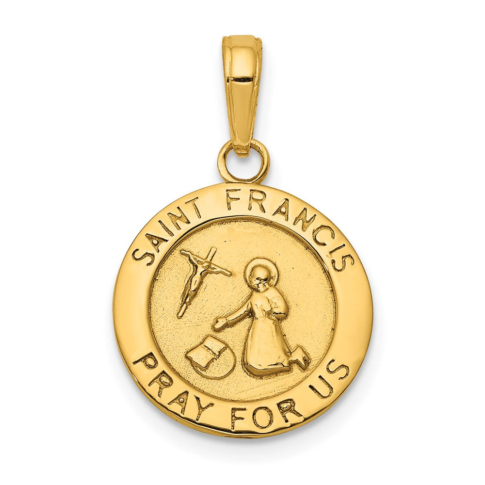 14K Gelbgold Anhänger mit Heiligem Franziskus Medaille, satiniert und poliert