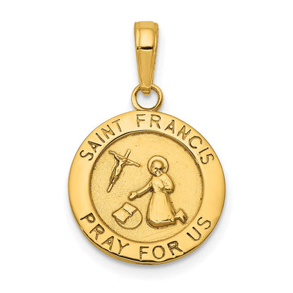 14K Gelbgold Anhänger mit Heiligem Franziskus Medaille, satiniert und poliert