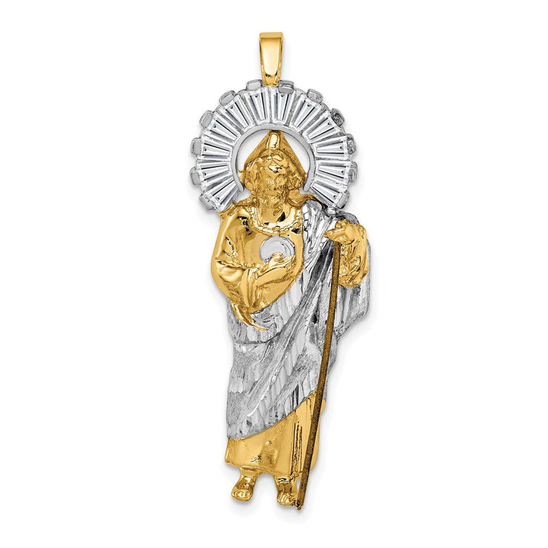 14K Gelb & Rhodium 14K mit Rhodium Zirkonia Diamantiert Poliert St. Jude Anhänger