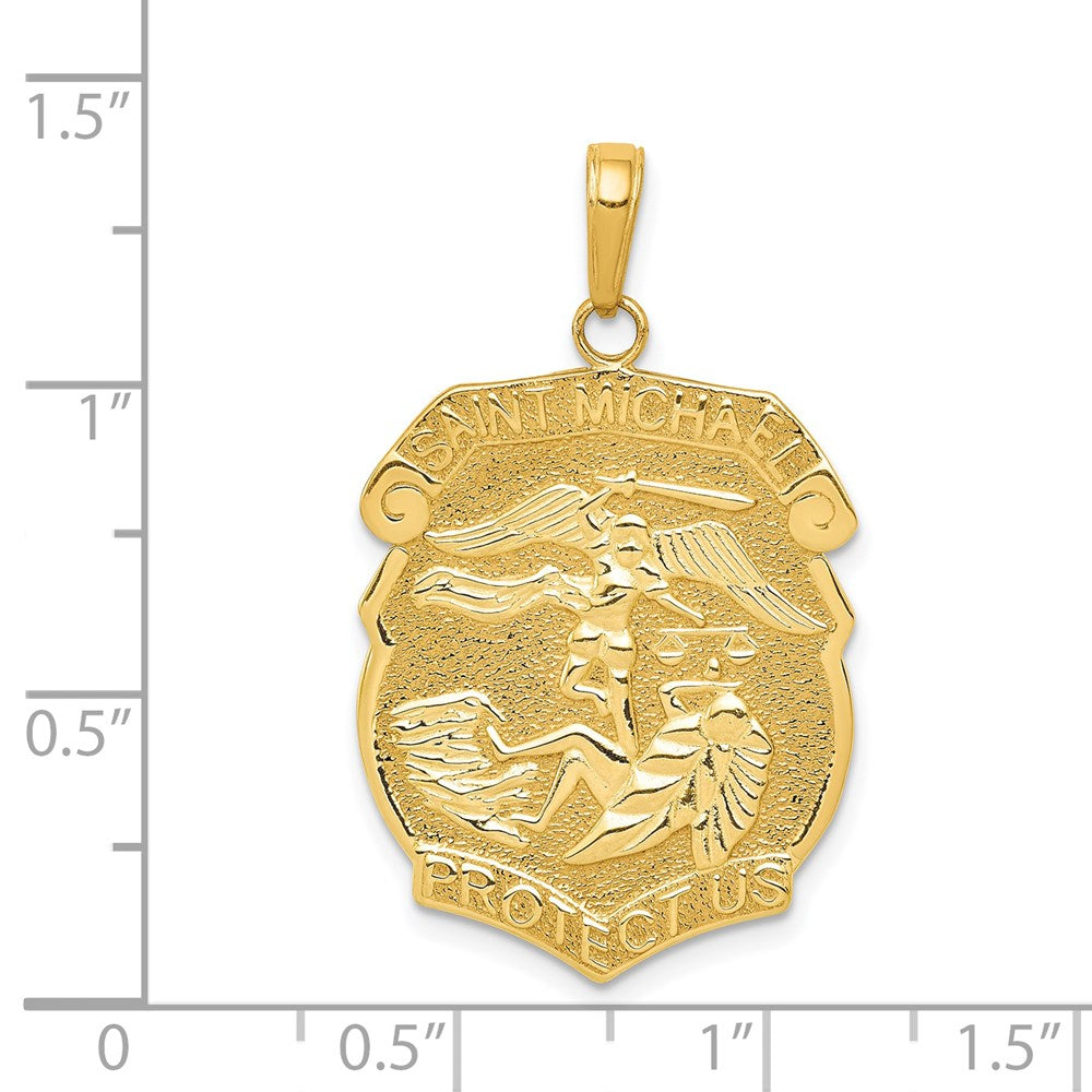 14K Gelbgold polierter großer Sankt-Michael-Schutzanhänger