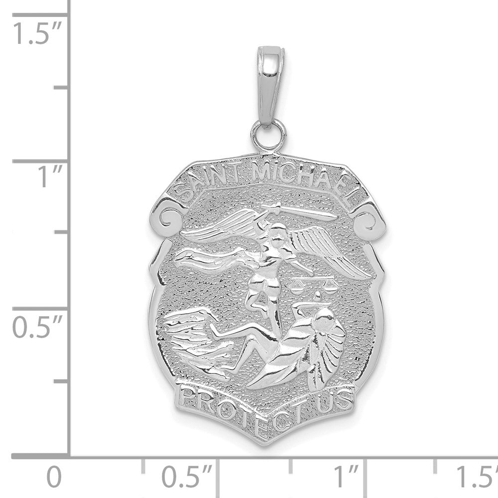 14K Weißgold Polierter Großer Heiliger Michael „Beschütze Uns“ Medaille-Anhänger
