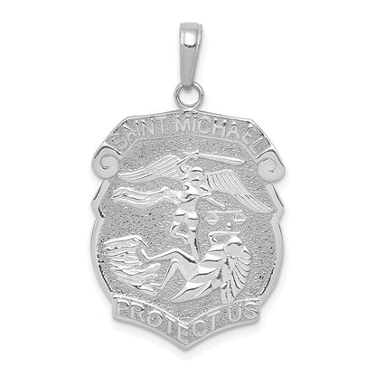 14K Weißgold Polierter Großer Heiliger Michael „Beschütze Uns“ Medaille-Anhänger