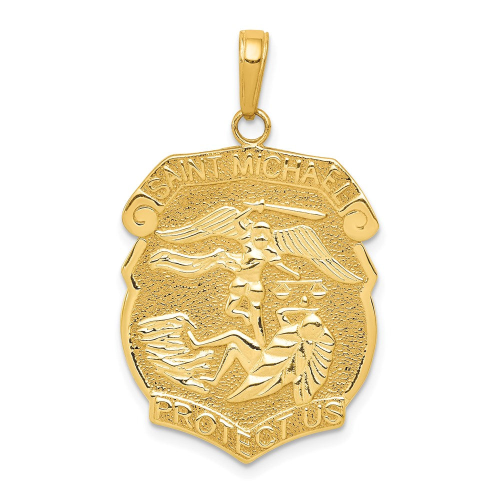 14K Gelbgold polierter großer Sankt-Michael-Schutzanhänger