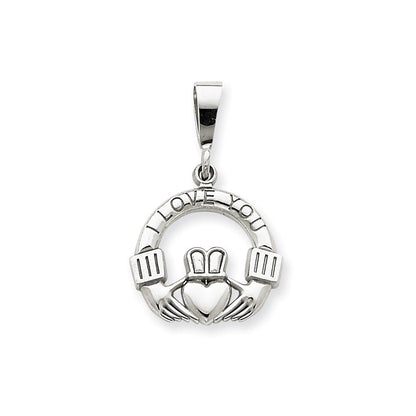 14K Weißgold "I Love You" Claddagh-Charm