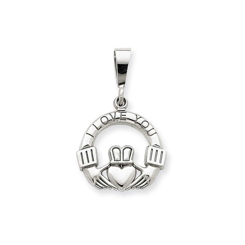 14K Weißgold "I Love You" Claddagh-Charm