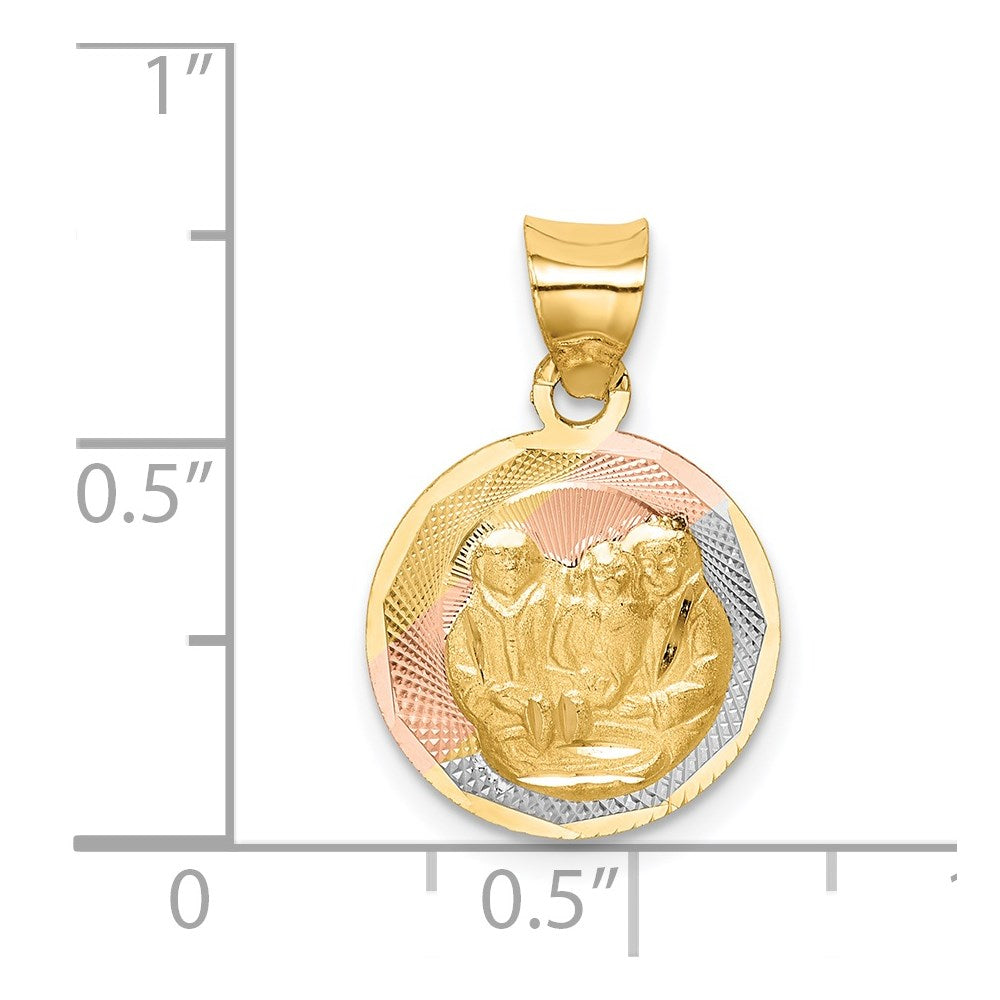 14K Gelb & Rhodium mit Rose und Weiß Diamantiert Taufe Anhänger