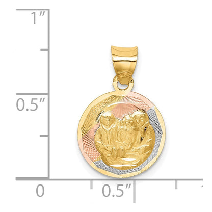 14K Gelb & Rhodium mit Rose und Weiß Diamantiert Taufe Anhänger