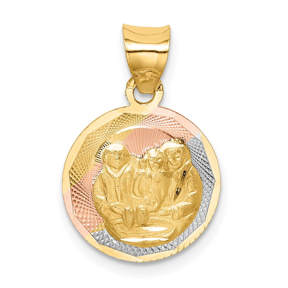 14K Gelb & Rhodium mit Rose und Weiß Diamantiert Taufe Anhänger