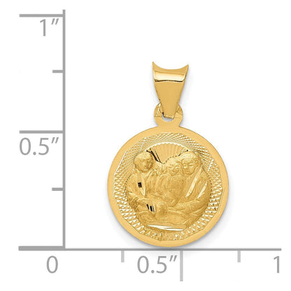 14K Gelbgold Poliert und Diamantiert Taufe Kreis Anhänger