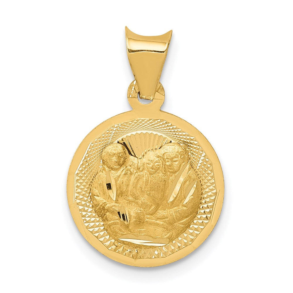 14K Gelbgold Poliert und Diamantiert Taufe Kreis Anhänger