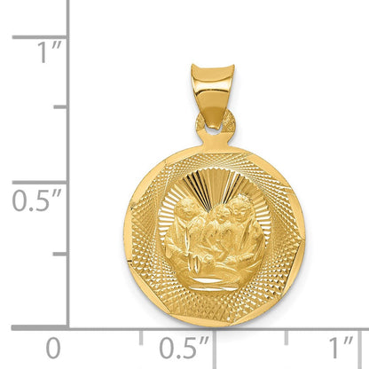 14K Gelbgold Polierter und Diamantgeschliffener Taufe Kreis-Anhänger