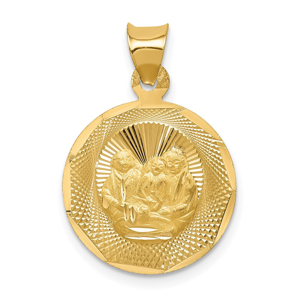14K Gelbgold Polierter und Diamantgeschliffener Taufe Kreis-Anhänger