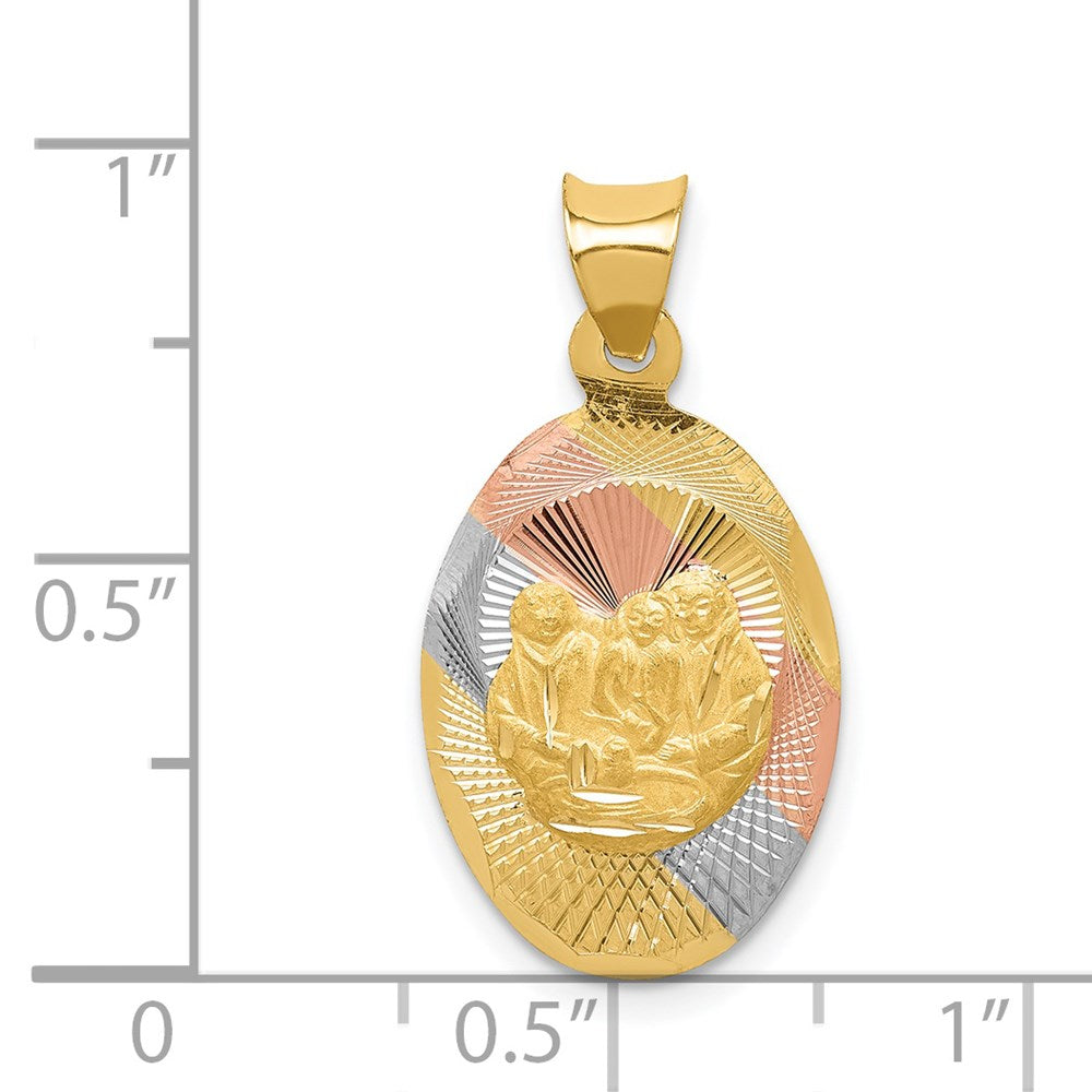14K Gelb & Rhodium mit Rose und Weiß Diamantiert Taufe Oval Anhänger