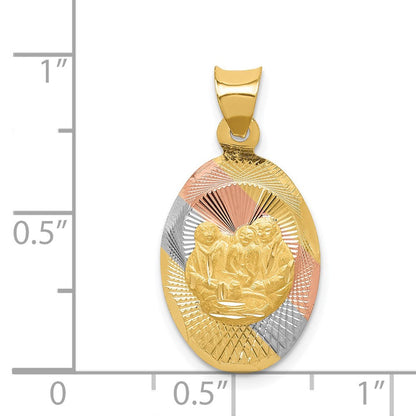 14K Gelb & Rhodium mit Rose und Weiß Diamantiert Taufe Oval Anhänger