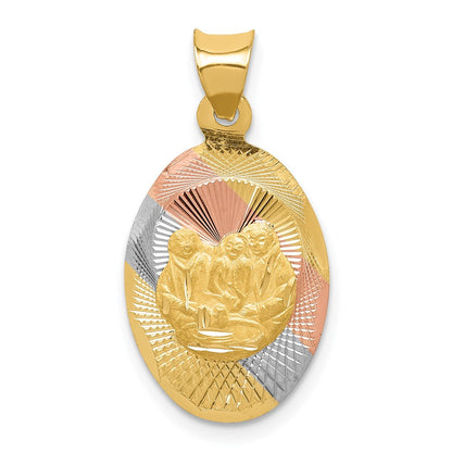 14K Gelb & Rhodium mit Rose und Weiß Diamantiert Taufe Oval Anhänger