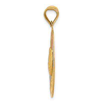 14 Karat Gelbgold & Rhodium mit Rosé- und Weiß-Rhodium, diamantiertes ovales Taufanhänger