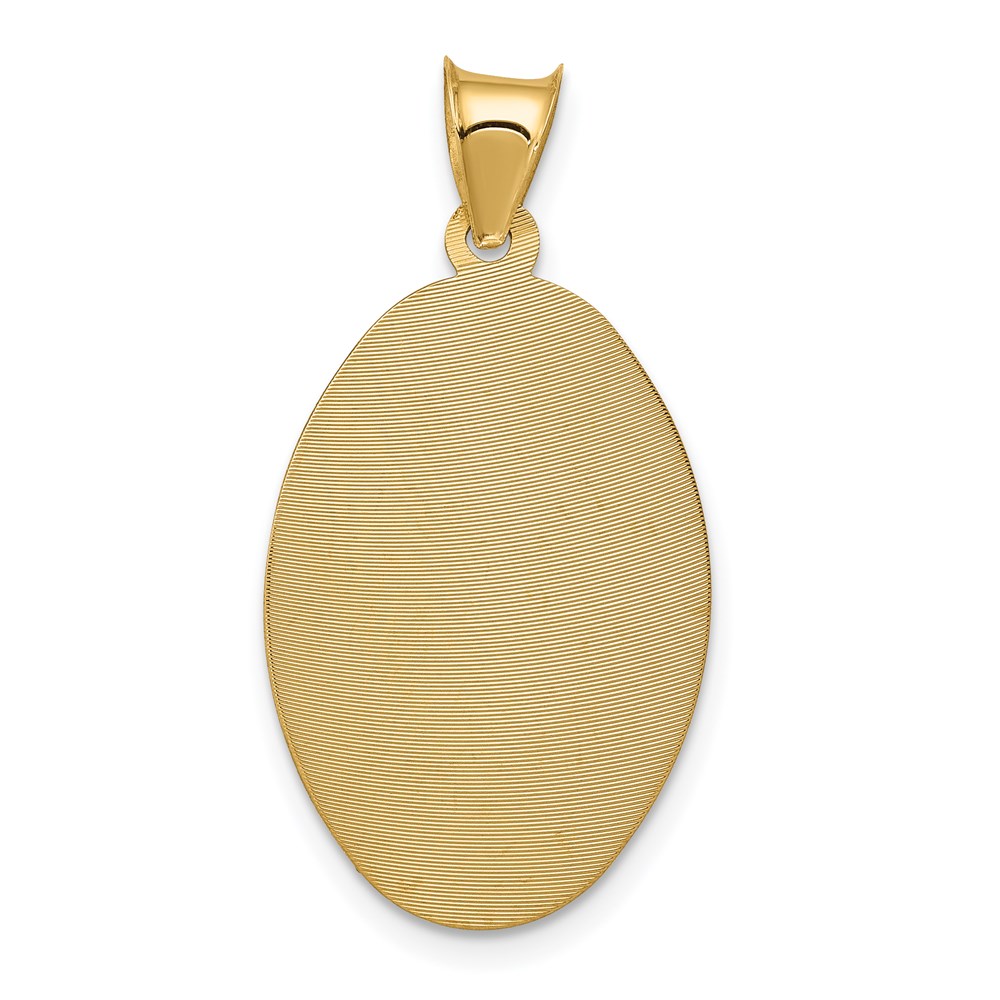 14 Karat Gelbgold & Rhodium mit Rosé- und Weiß-Rhodium, diamantiertes ovales Taufanhänger