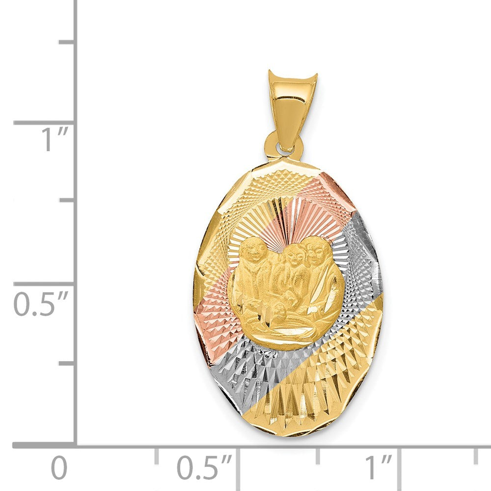 14 Karat Gelbgold & Rhodium mit Rosé- und Weiß-Rhodium, diamantiertes ovales Taufanhänger
