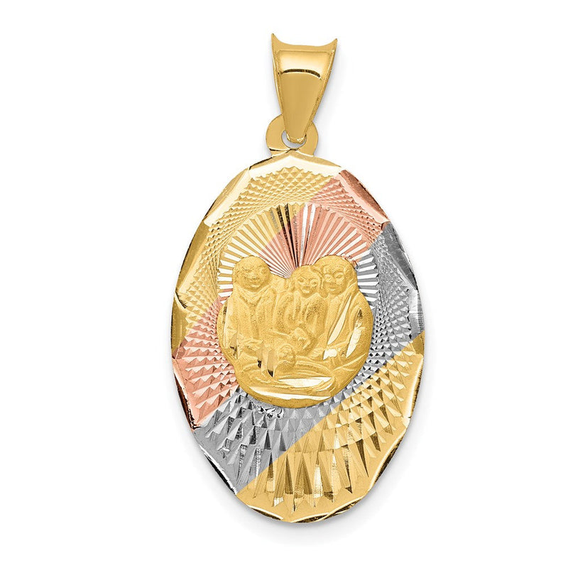 14 Karat Gelbgold & Rhodium mit Rosé- und Weiß-Rhodium, diamantiertes ovales Taufanhänger