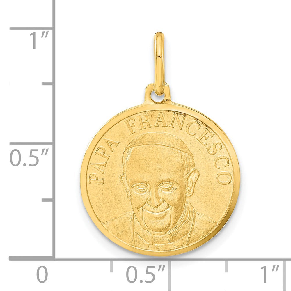 14K Gelbgold Polierter und Satinierter Papa-Francesco-Medaille-Anhänger