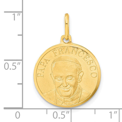 14K Gelbgold Polierter und Satinierter Papa-Francesco-Medaille-Anhänger