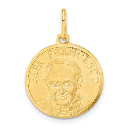 14K Gelbgold Polierter und Satinierter Papa-Francesco-Medaille-Anhänger