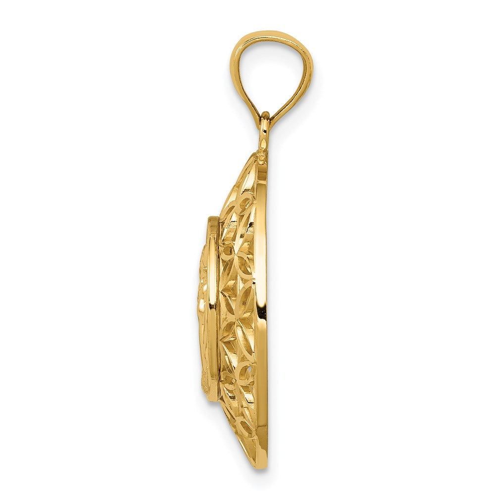 14K Gelbgold polierter Engel Diamantschliff Medaillon-Anhänger
