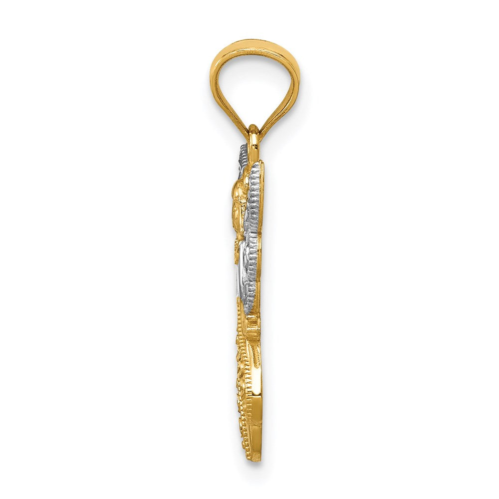 14K Gelb & Rhodium mit Rhodium Poliert / Strukturiert Engel Anhänger